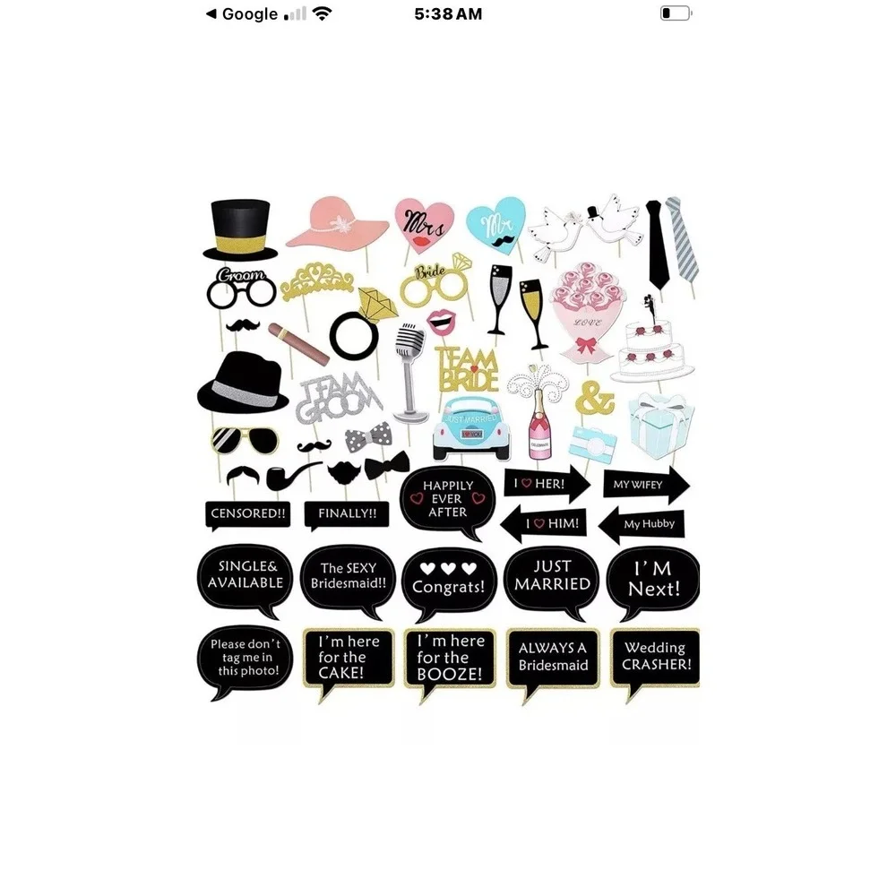 52 Piece Just Married Wedding Props For Photo Booth